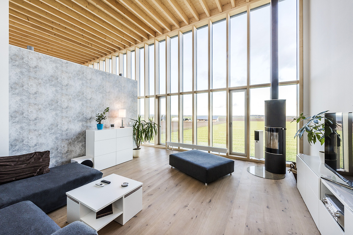 Einfamilienhaus offener Wohnbereich mit Glasfront